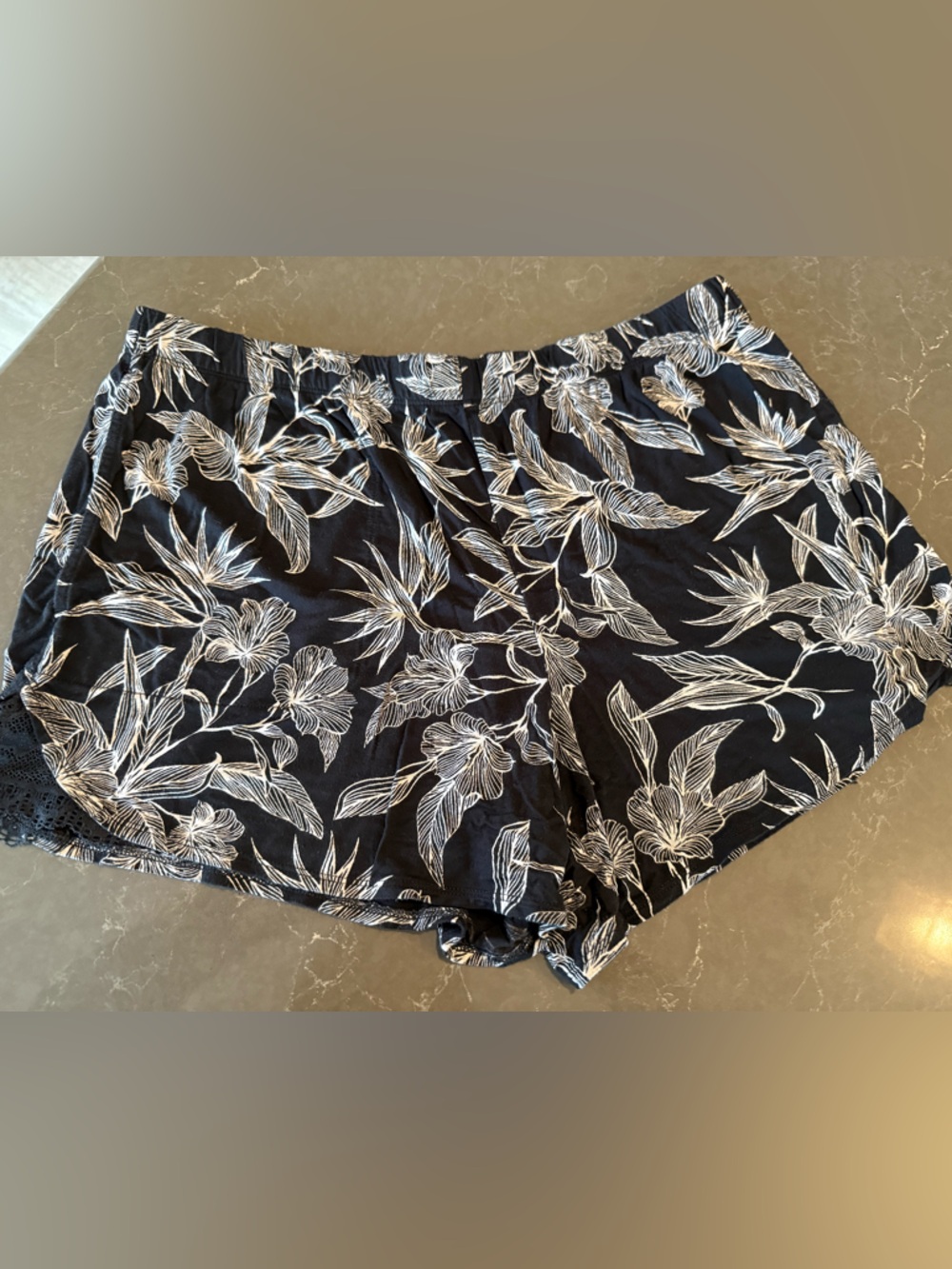 Soma Black Floral Print Lace-Trim Sleep Shorts